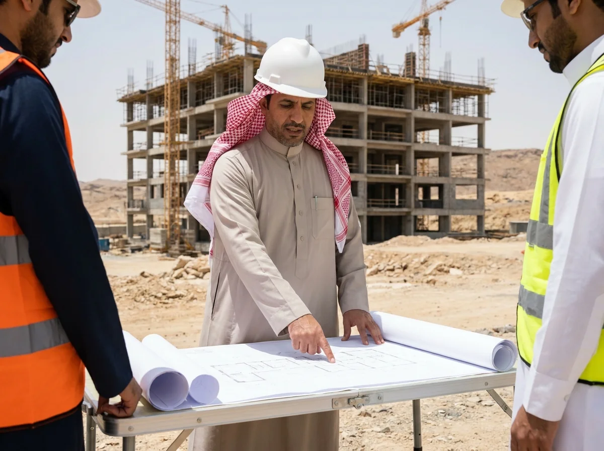 مهندس يشرف على موقع بناء في بريدة – أبو رضا للمقاولات